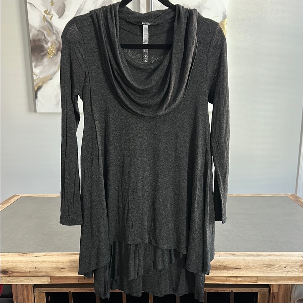 Kensie Gray Tunic with Asymmetrical Design and Cowl Neckline